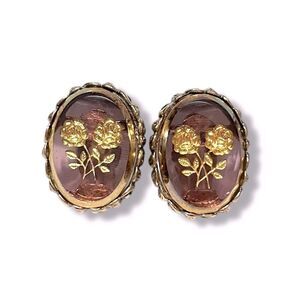 Vintage Whiting & Davis Floral Intaglio Clip Earrings